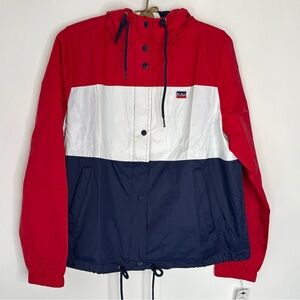 Levi's Red White Blue Stripe Rain Slicker Size XL Juniors Female NWT